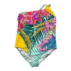 Trina Turk Plus Multicolor One Shoulder Asymmetric One‎ Piece Swimsuit 18W